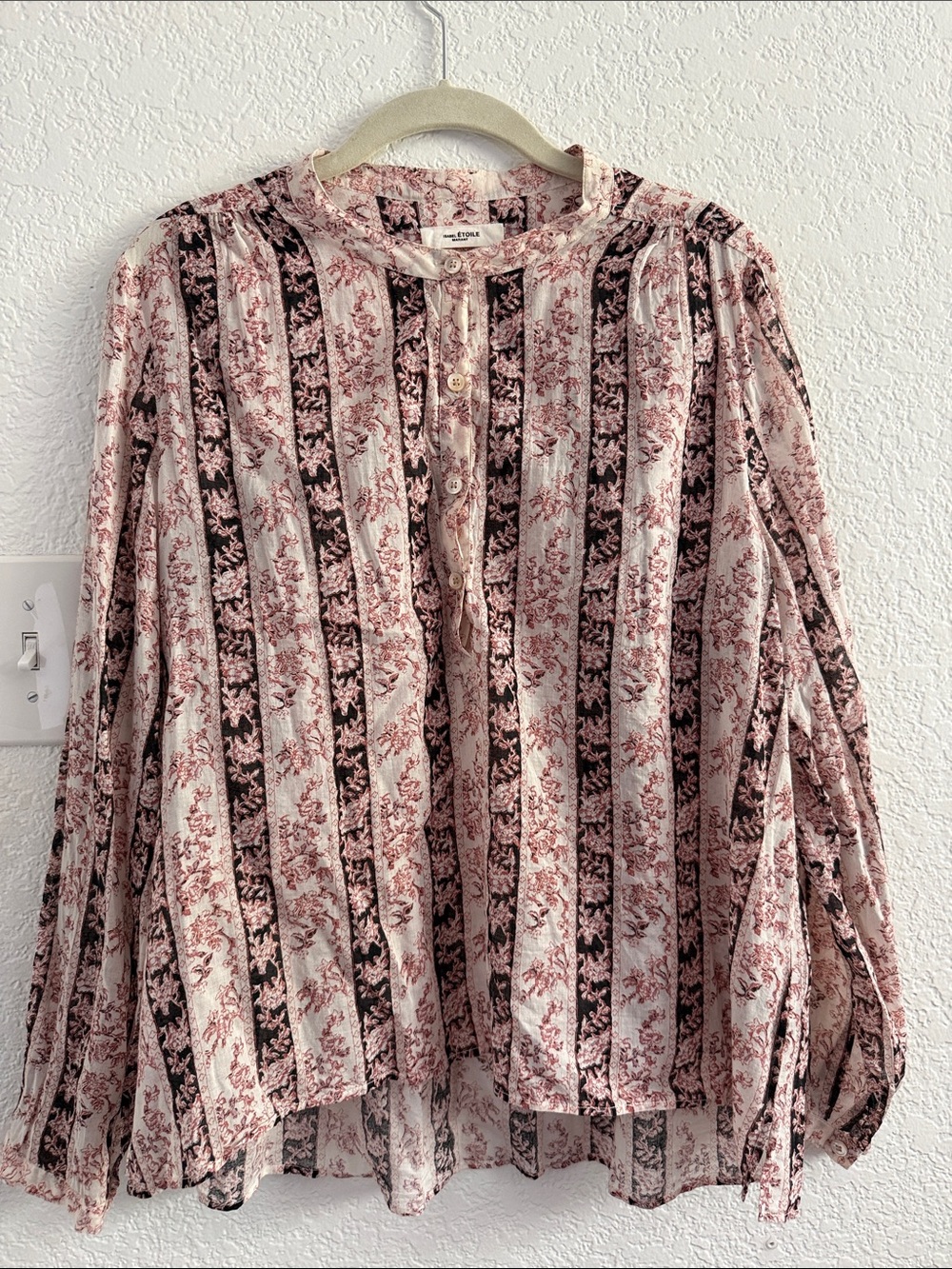 Lightweight Floral Stripe Button-Front Blouse